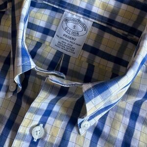 BROOKS BROTHERS 🐑 Men’s Blue & Yellow Plaid Button Down Shirt - Size SMALL